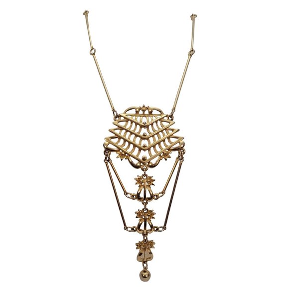 Gold Tone Stick Chain Vintage Long Layered Pendant Necklace, 20" Long E317 - Picture 3 of 10